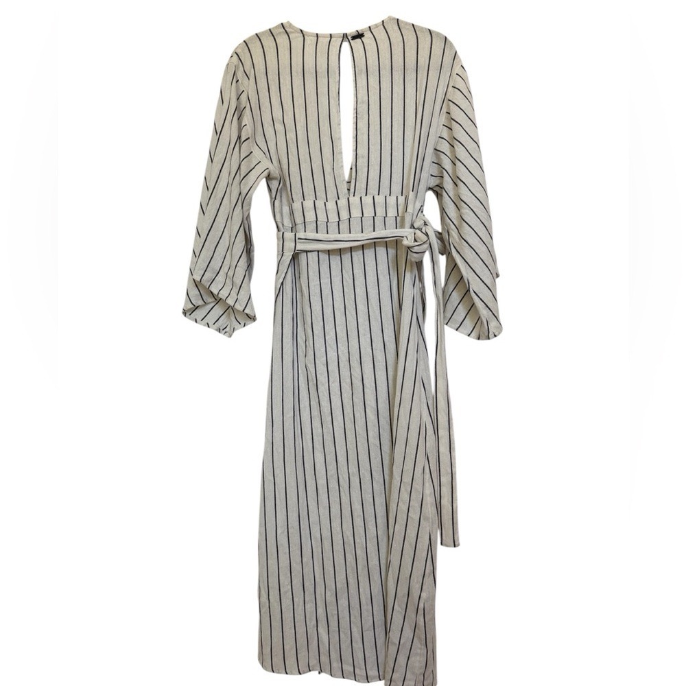Billabong Striped Midi Wrap Dress Bell Sleeves V Neck Tie Waist Beach Vacation - Picture 3 of 14